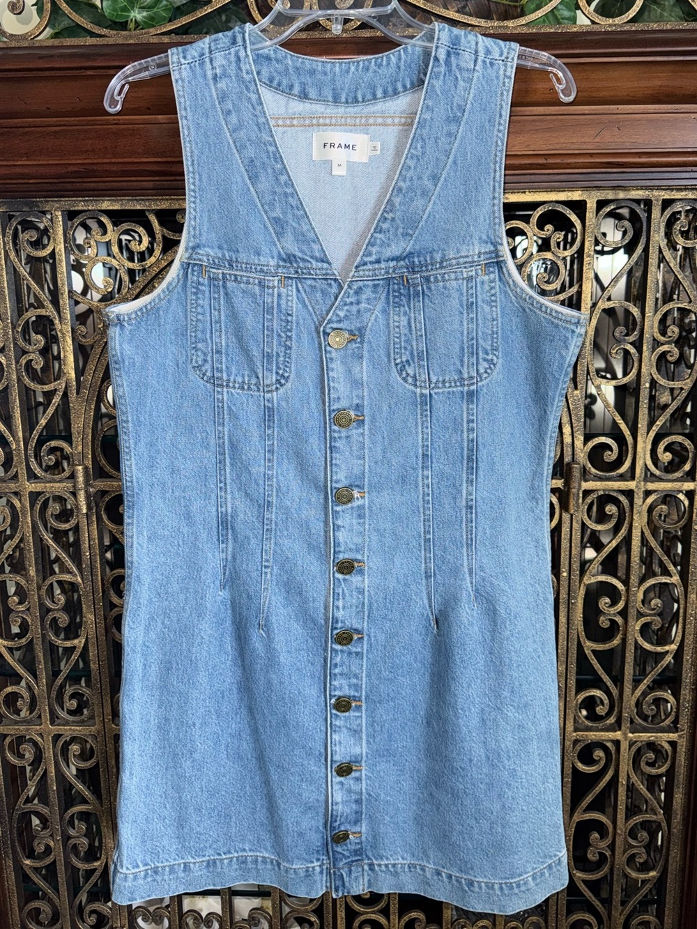 FRAME Sleeveless Trucker Pocket Denim Mini Dress